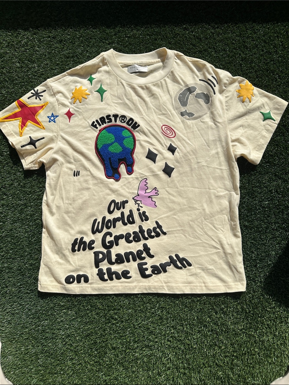 Kids Graphic Tee - Cream Our World Design